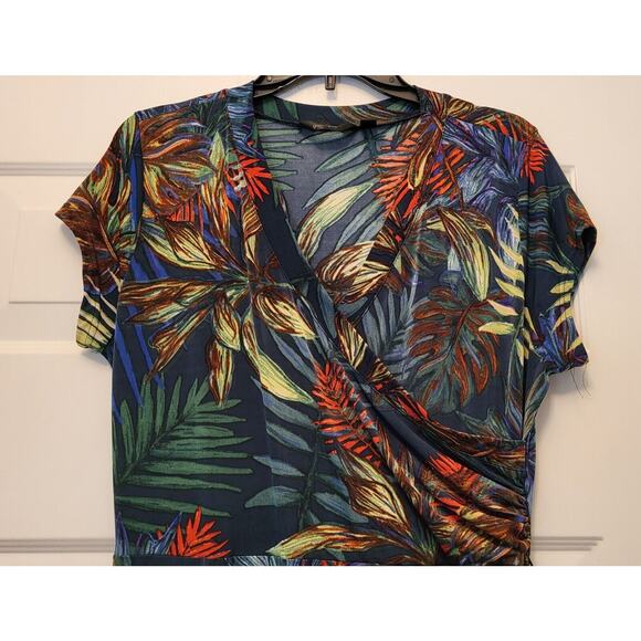 Mlle Gabrielle Floral Faux Wrap Surplice Maxi Dress Women Size L Blue Tropical - Picture 4 of 10